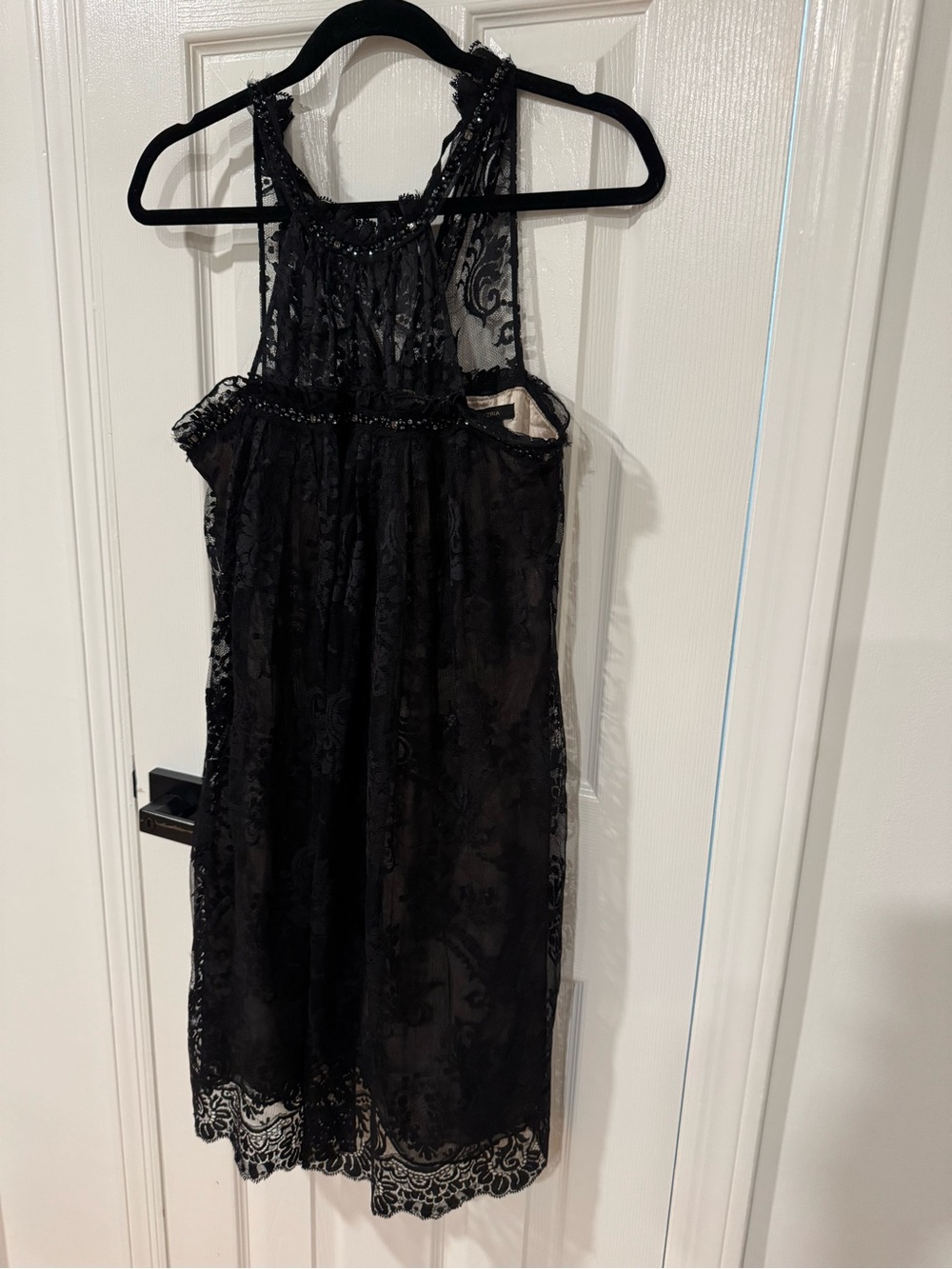 BCBGMaxAzria Black Lace Dress with Champagne Lining
